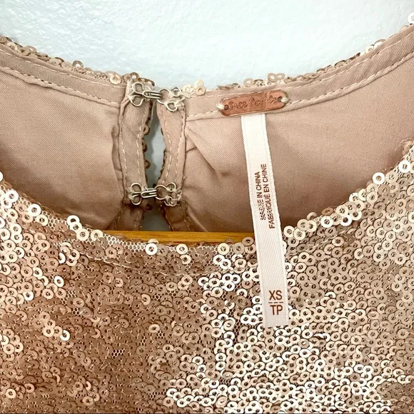 Free People Liquid Shine Gold Sequin Drop Waist Sleeveless Dress XS - Picture 6 of 7